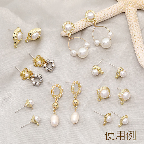 M11752-A 6個 デザインピアス パール付きピアス ラウンド 1カン