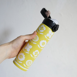 不鏽鋼水瓶花盆黃色 400 毫升一推不銹鋼瓶 167005 熱/冷花卉圖案 第6張的照片