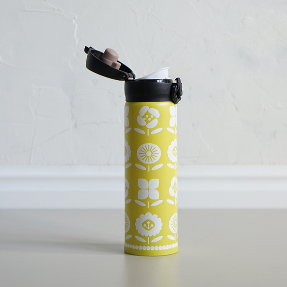 不鏽鋼水瓶花盆黃色 400 毫升一推不銹鋼瓶 167005 熱/冷花卉圖案 第7張的照片
