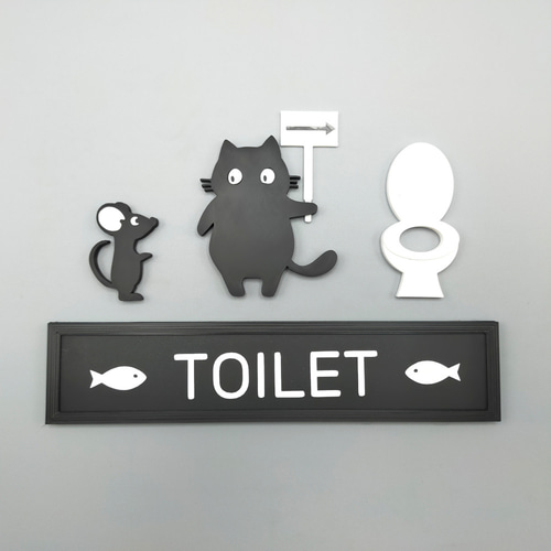 黒猫が案内するトイレサイン （トイレサイン トイレマーク） ウォール