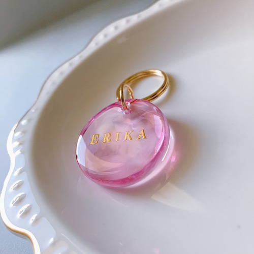 名入れ、名前入れ】クリアマーブルチャーム☆ラウンド✨レジン