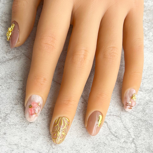 送料無料】カラー変更OK ニュアンス和柄ネイル ピンク/振袖ネイル/成人