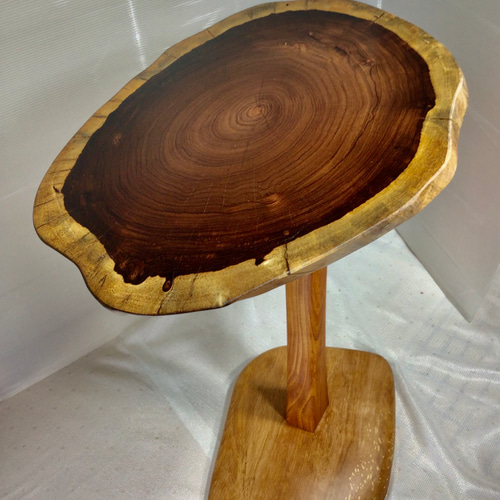 天然木ブビンガ材サイドテーブル折り畳み式手造り一点物