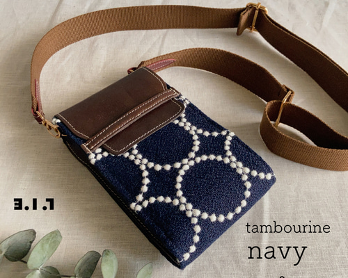 【スマホショルダー】ミナペルホネン タンバリン navy×light blue スマホショルダー】ミナペルホネン タンバリン navy×light blue
