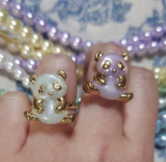 R⌇﻿ 手染め カラフル ぱんだ 熊猫 パンダ 指輪 ゆめかわいい ♥ ゴールド 地雷 量産型 5枚目の画像