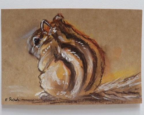 シマリス　りす　原画　絵画『シマリスとミモザ』 シマリス りす 原画 絵画『シマリスとミモザ』 シマリス りす