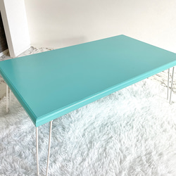 【受注制作】折りたたみ式ローテーブル　コンパクトテーブル　リビングテーブル　水色　ブルー　作業テーブル　おしゃれ　 4枚目の画像