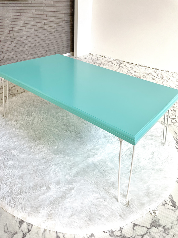 【受注制作】折りたたみ式ローテーブル　コンパクトテーブル　リビングテーブル　水色　ブルー　作業テーブル　おしゃれ　 6枚目の画像