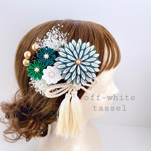 つまみ細工 髪飾り ＊緑ダリア＊ 成人式 七五三 卒業式 和装 結婚式