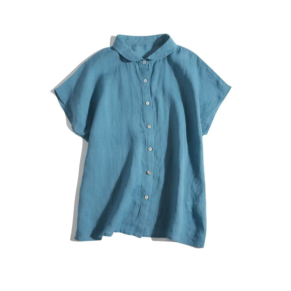 夏  4色  レディース ラミー シャツ  半袖 シャツ   開襟 シャツ  カジュアル シャツ 4枚目の画像