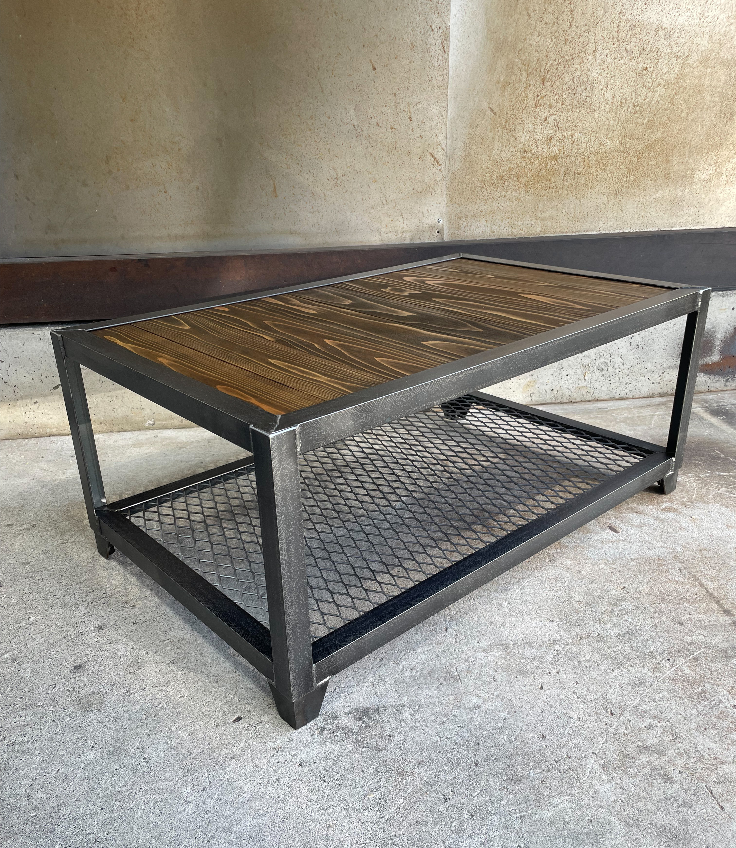 アイアンラック［上段木板仕様］　アイアン家具　ローテーブル　植物棚　インダストリアル