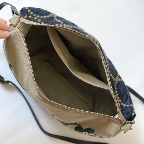 ミナペルホネン rosy ブラウン×tambourine ネイビー ボディバッグ  