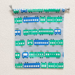 のんびり電車（グレー）1 巾着袋 3枚目の画像