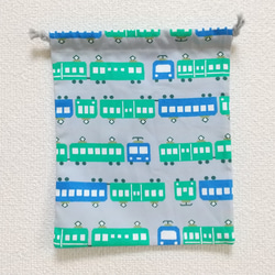 のんびり電車（グレー）1 巾着袋 4枚目の画像