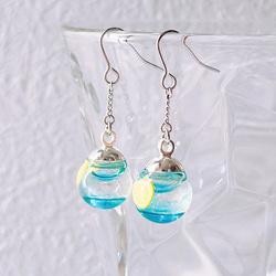 シマエナガのガラスドーム ピアス イヤリング 冬 ハーバリウム 雪 結晶