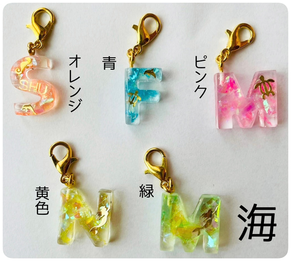 【お名前入り＊イニシャルミニチャーム(傘マーカー)】花 かすみ草 海 バラ 宇宙 紫陽花 名入れ 名入り 3枚目の画像