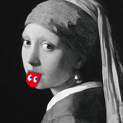 フェルメール　テヘペロ　真珠の耳飾りの少女　レッド　アートデザインポスター　A2サイズ　半光沢紙　 5枚目の画像