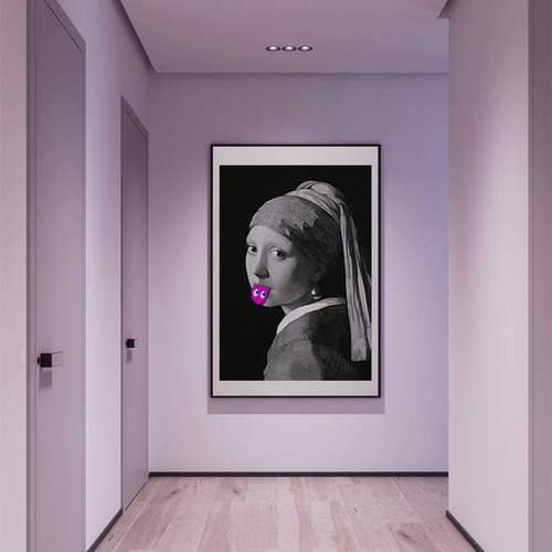 フェルメール テヘペロ 真珠の耳飾りの少女 ピンク アートデザイン