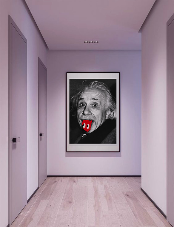 アインシュタイン　テヘペロ　アートデザインポスター　レッド　A2サイズ　半光沢紙　 2枚目の画像