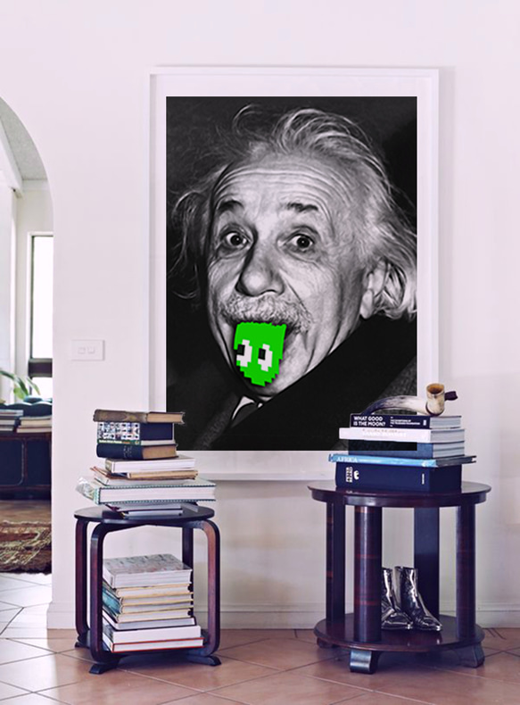 アインシュタイン　テヘペロ　アートデザインポスター　グリーン　A3サイズ　半光沢紙　 3枚目の画像
