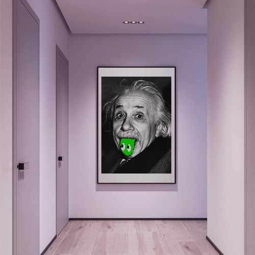 アインシュタイン テヘペロ アートデザインポスター グリーン A2サイズ