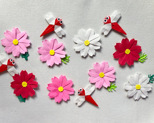 折り紙 コスモスと赤とんぼ 壁面飾り その他雑貨 miko origami 通販