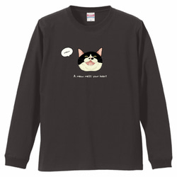 長袖Tシャツ　A meow melts your heart 白黒猫　 2枚目の画像