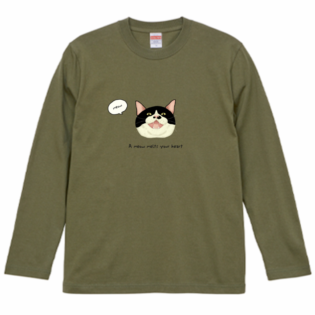 長袖Tシャツ　A meow melts your heart 白黒猫