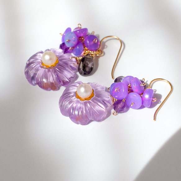14kgfアメジストフラワーカービングピアス/イヤリング 14kgfアメジストフラワーカービングピアス/イヤリング 【公式通販】