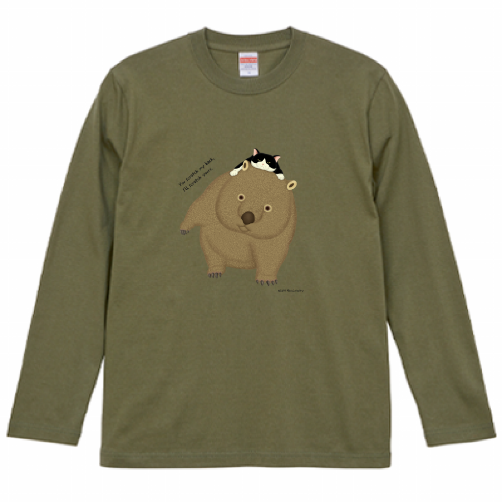 長袖Tシャツ　ウォンバットと白黒猫
