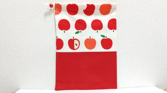 りんご（白地）1 巾着袋 3枚目の画像