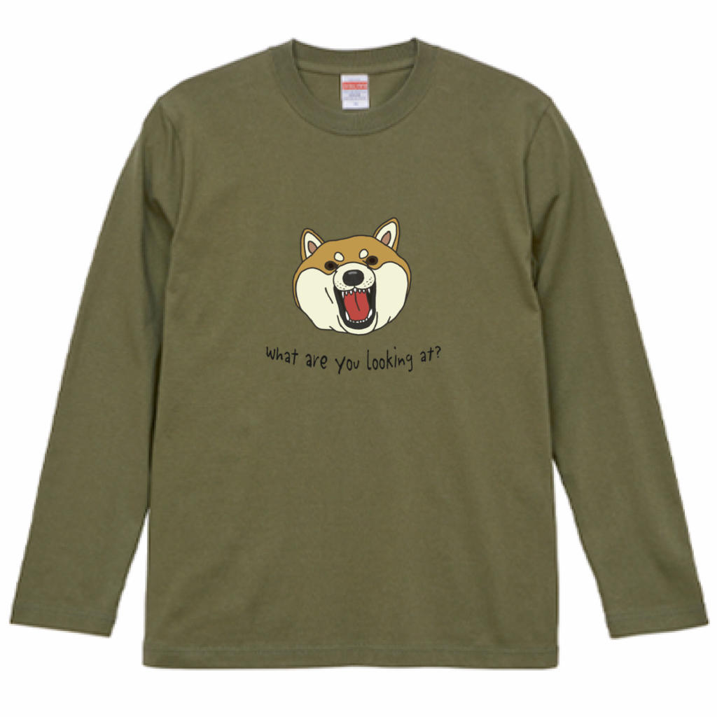 長袖Tシャツ　What are you looking at? 怒る柴犬