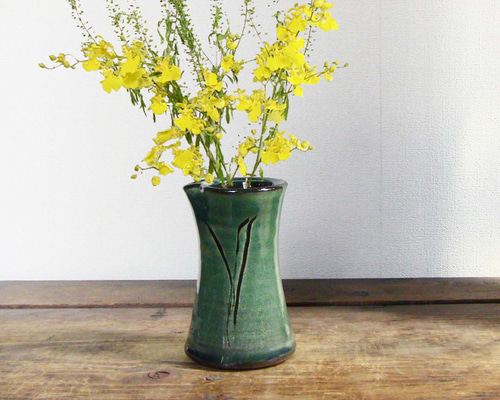 桃山時代 〜 江戸 織部 緑油 花入れ 一輪挿し 桃山時代 〜 江戸 織部 緑