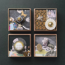 ムーンライトパーティ / ヴィンテージボタンや切手、真鍮パーツなどをコラージュした小さな箱のオブジェ 9枚目の画像