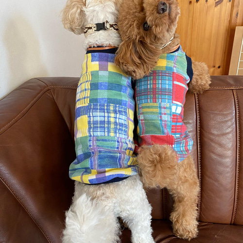 コールテンテディベア　赤チェック　犬服ハンドメイド　犬の洋服 コールテンテディベア赤チェック犬服ハンドメイド犬の洋服