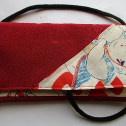 ７２９０　縮緬の着物と羽織裏で作った和風財布・ポーチ　＃送料無料　 3枚目の画像