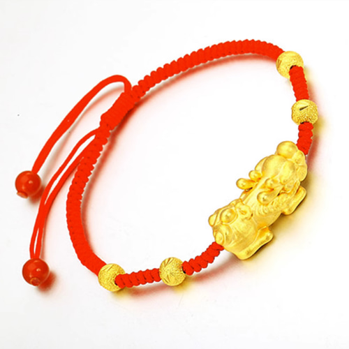 24k金 赤紐ビーズブレスレット