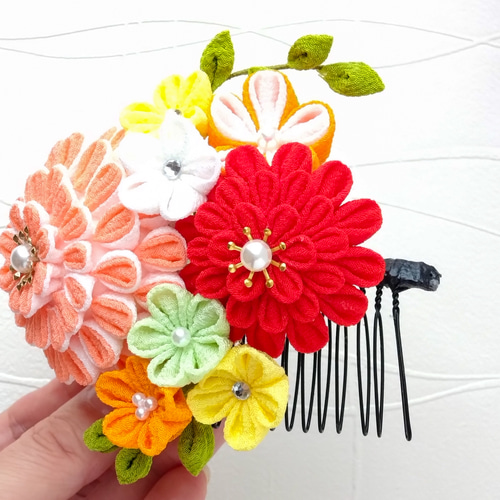 つまみ細工】ボタニカル オレンジ 髪飾り6点セット 七五三 7歳 卒業式