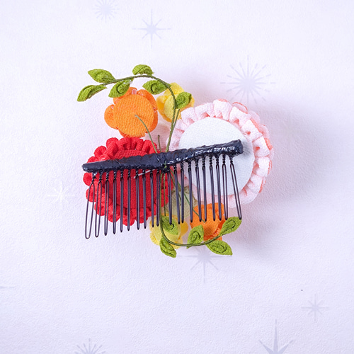 つまみ細工】ボタニカル オレンジ 髪飾り6点セット 七五三 7歳 卒業式