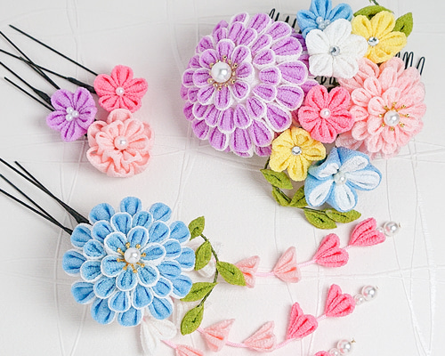 ハンドメイド ヘアゴム☆ラベンダーカラー 親子お揃い】刺繍アクセサリー&ヘアゴムセット『ラベンダー