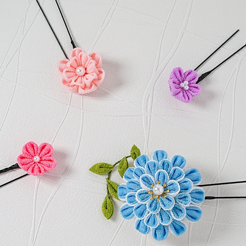 【41】つまみ細工　七五三　ピンク×ラベンダー つまみ細工 桜の髪飾りset ピンク×ラベンダー 藤色 *七五三*成人式