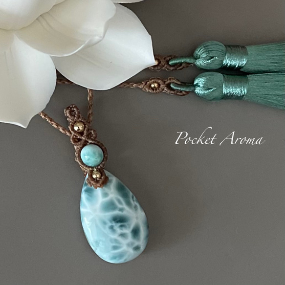 波穂』ラリマーのマクラメタッセルペンダントネックレス ネックレス  