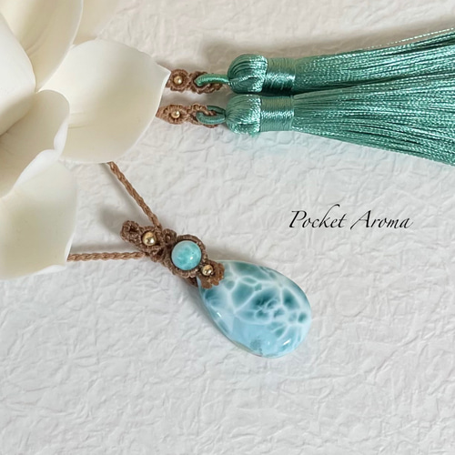 波穂』ラリマーのマクラメタッセルペンダントネックレス ネックレス  