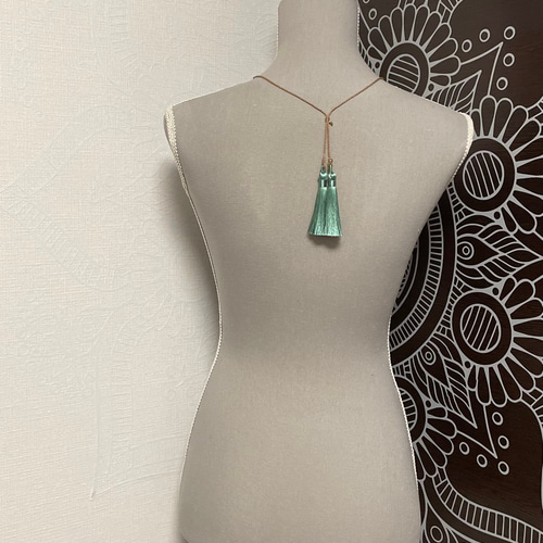 波穂』ラリマーのマクラメタッセルペンダントネックレス ネックレス  