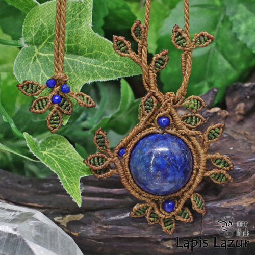 ラピスラズリのマクラメ編みネックレス　ペンダント ラピスラズリレクタングル 18KYG マクラメ編みネックレス