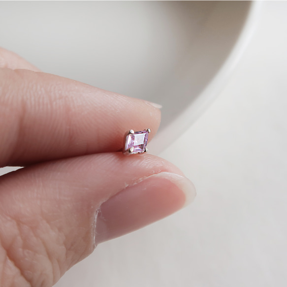 925純銀 菱形 紫水晶 爪鑲 轉珠 鎖珠 耳環 耳夾 免費送禮包裝 第3張的照片