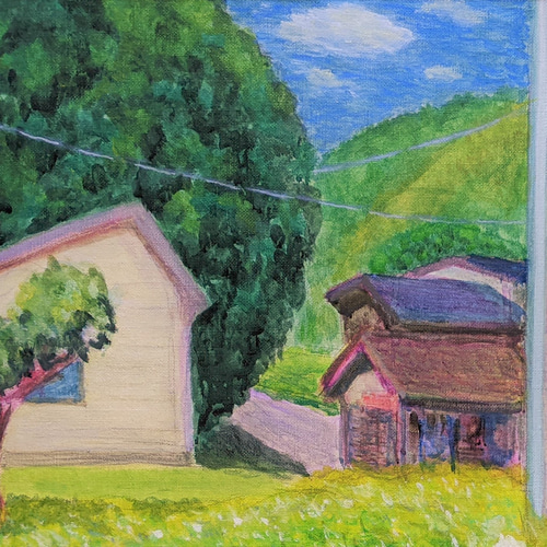 田舎みちの白い花畑 額装 油彩画原画（F10） 絵画 yko 通販