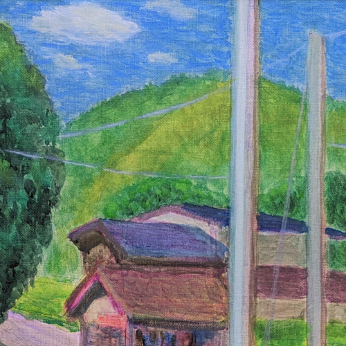 油彩画　白いお花畑 田舎みちの白い花畑 額装 油彩画原画（F10） 絵画 yko 通販
