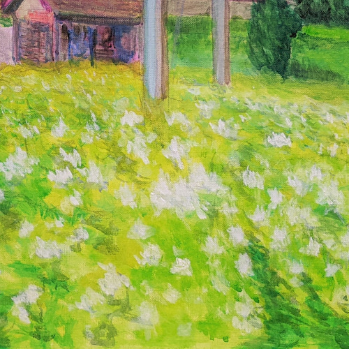 原画 一点もの 白い花-F10 油彩 額縁込み 原画 一点もの 白い花-F10