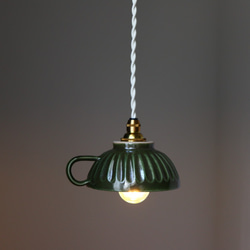 【鎬-sinogi】ごはん茶碗（取っ手有り）の照明 ／ Mサイズ / LED照明 ／ 黒緑 1枚目の画像